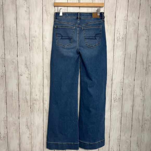 American Eagle Mid Rise Baggy Wide Leg Super Stretch Denim Cotton Blend Jeans 4 - Picture 2 of 11